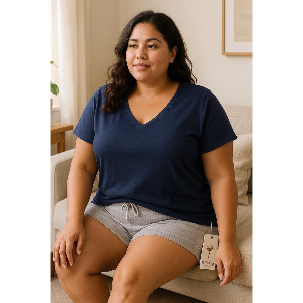PJ Salvage Pajama Top Womens 1X Blue V Neck Short Sleeve Lounge Tee NWT